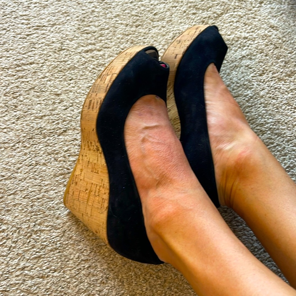 Stuart Weitzman black suede 4 inch wedges